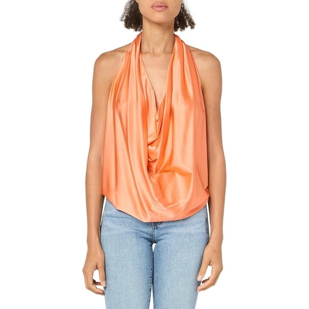 Ramy Brook Harriet Stretch Silk Six-Way Halter One Shoulder Top Orange Melon XXS